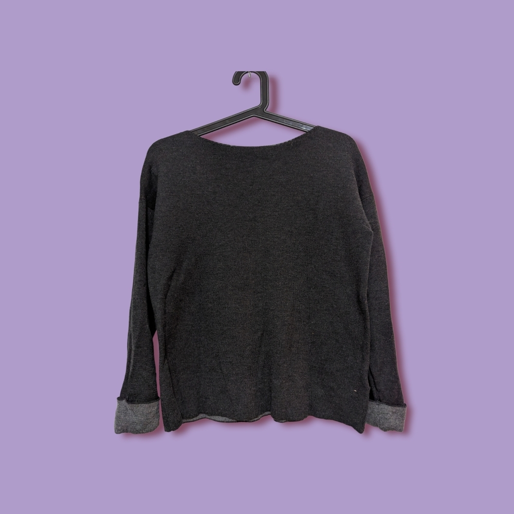 H&M Grey Boat Neck, Cuffed Sweater, Size XS
